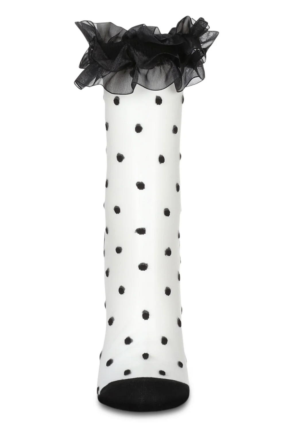 Polka Dot Ruffle Lace Cuff Sheer Socks