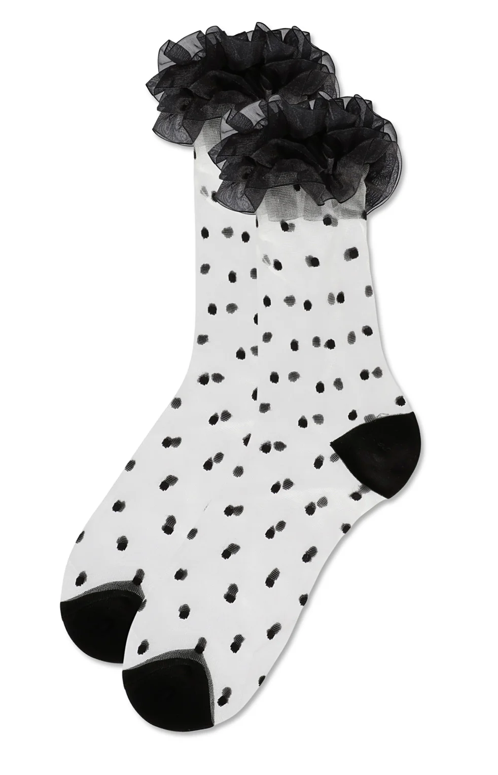 Polka Dot Ruffle Lace Cuff Sheer Socks