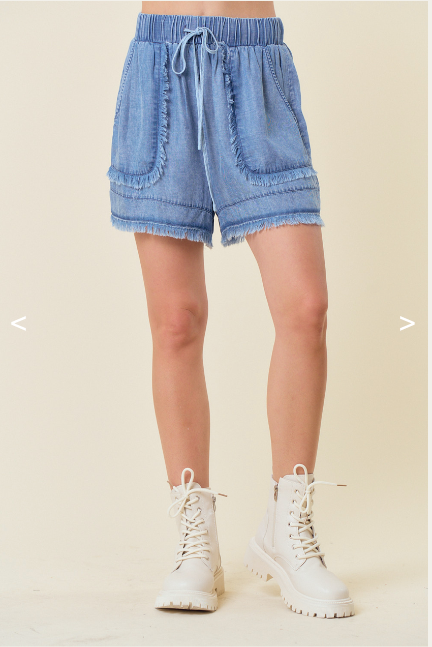 Denim Fray Detail Short Front Women's Clothing