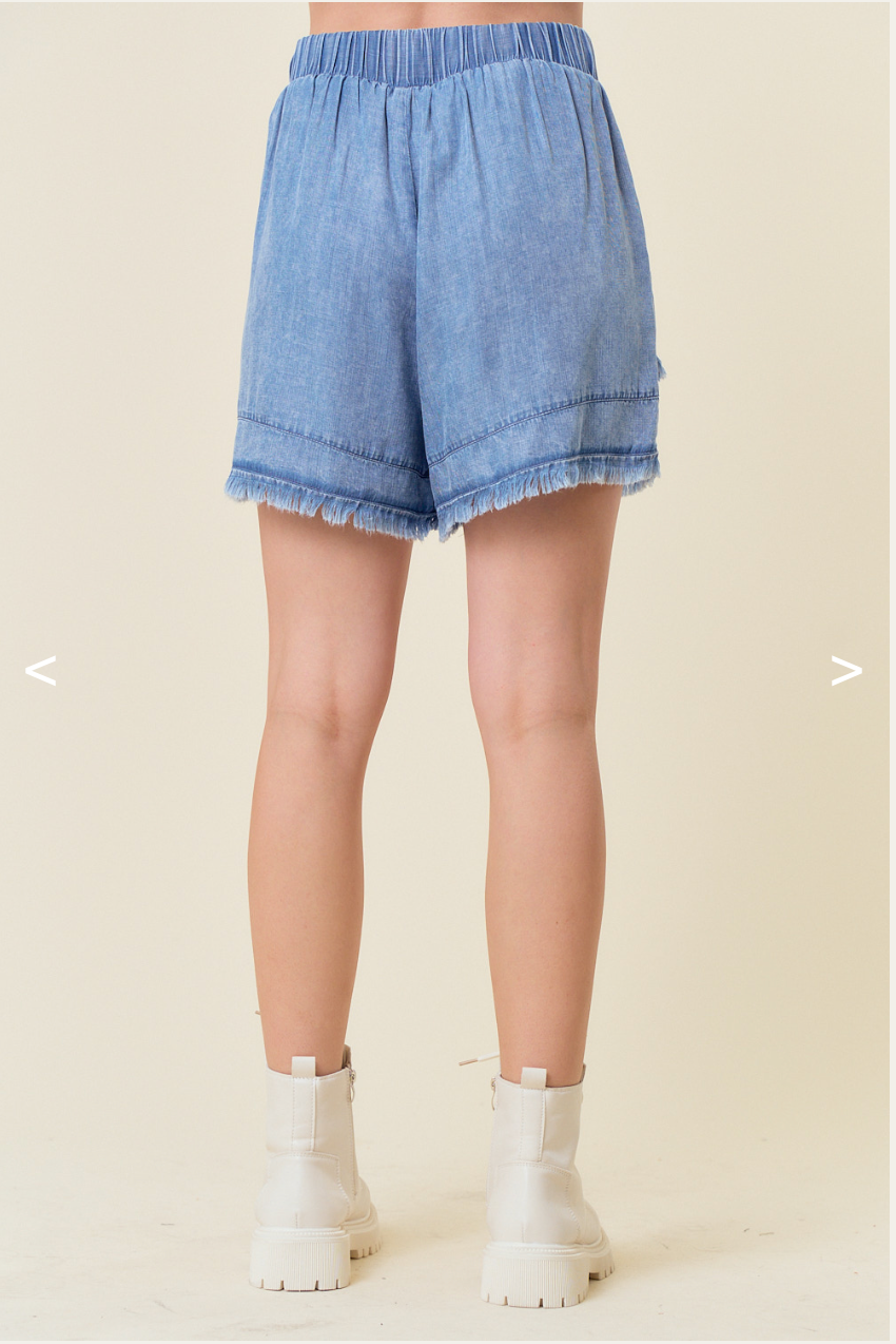 Denim Fray Detail Shorts Back Women's Clothing