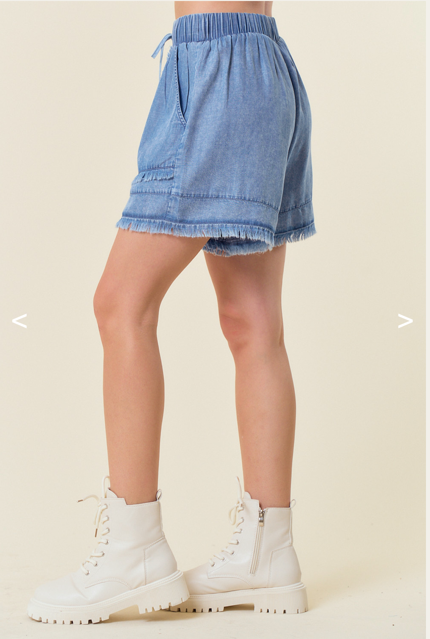 Denim Fray Detail Shorts Side Women's Clothing