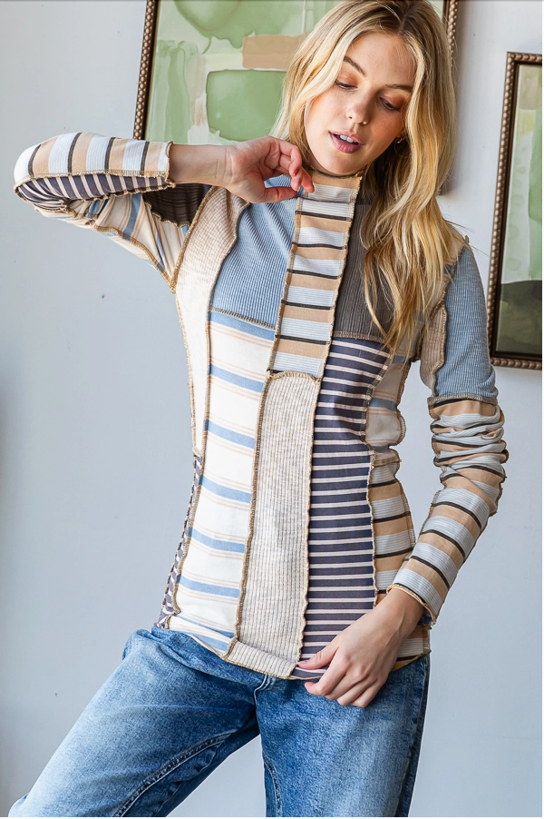 Beverly Mixed Print Pullover - Blue