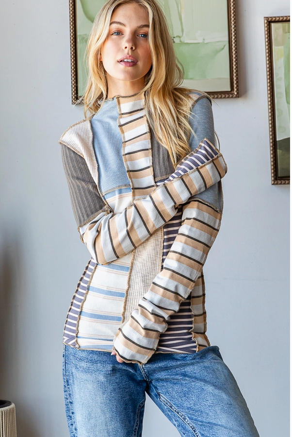 Beverly Mixed Print Pullover - Blue