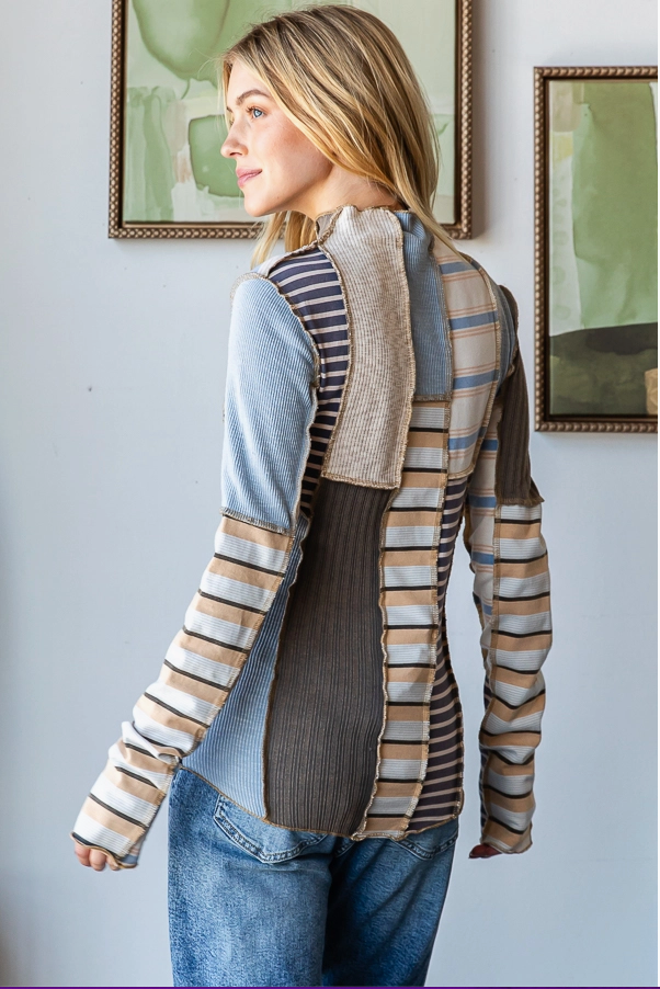 Beverly Mixed Print Pullover - Blue