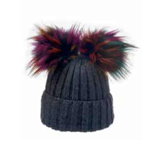 Village House Charcoal Multi Dual Pom Beanie