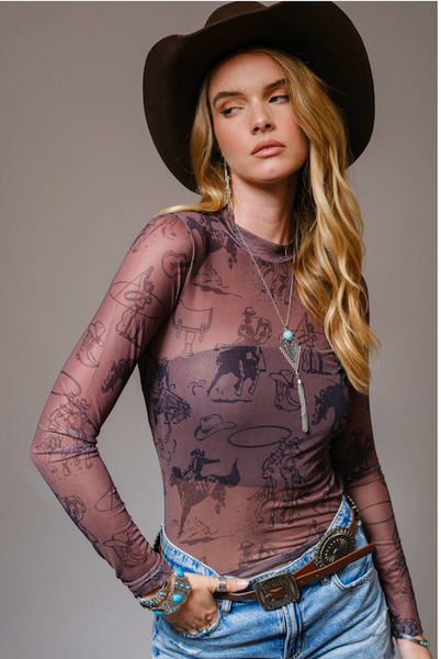 Grit & Grace Mesh Mock Neck Top