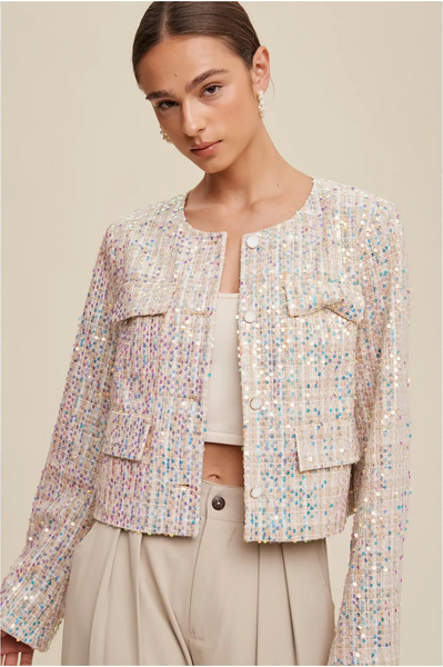 Luxe Lights Sequin Cropped Tweed Jacket
