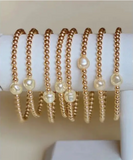 Single Pearl & Gold Beaded Stretch Bracelet