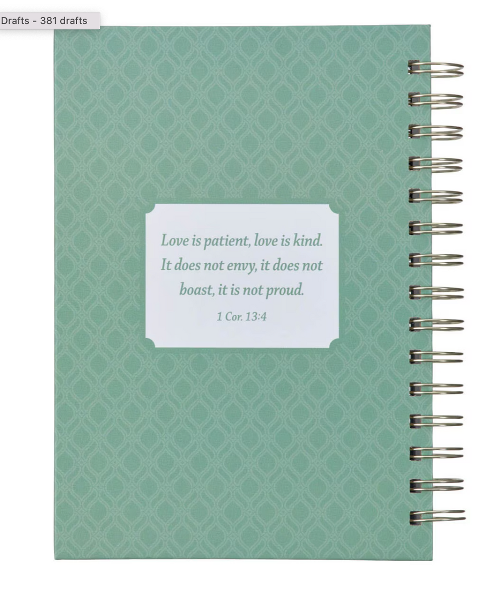 Love is Patient Green Hummingbird Large Spiral Journal - 1 Corinthians 13:4