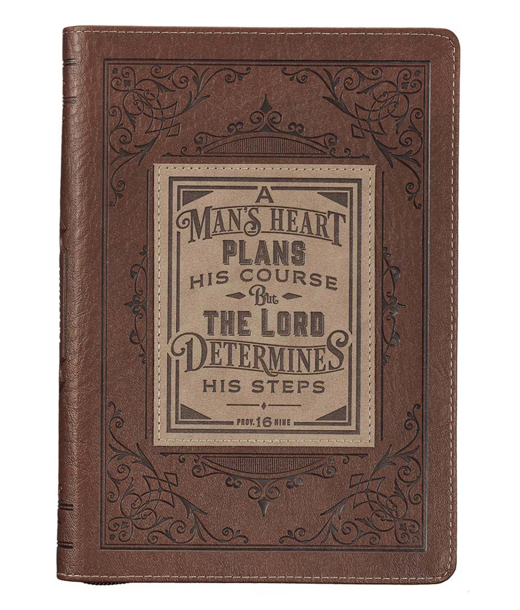 A Man's Heart Classic Faux Leather Zip Around Journal - Proverbs 16:9