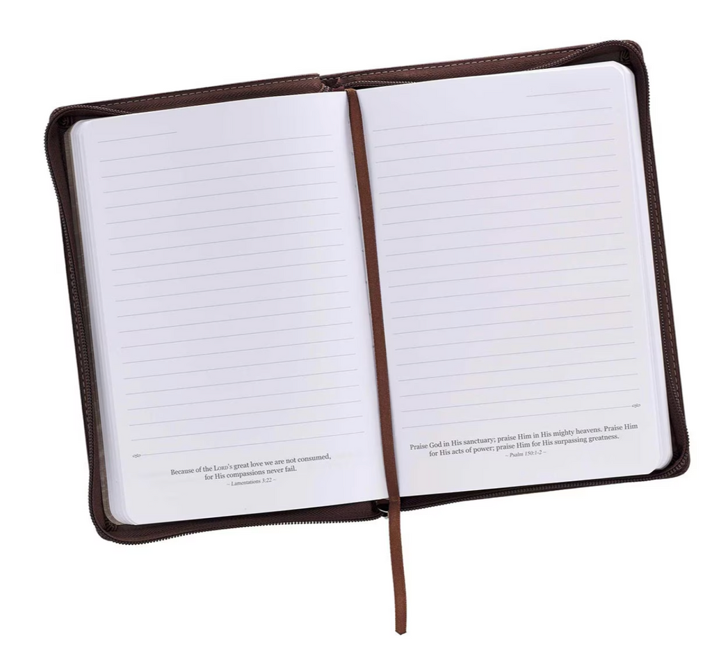 A Man's Heart Classic Faux Leather Zip Around Journal - Proverbs 16:9