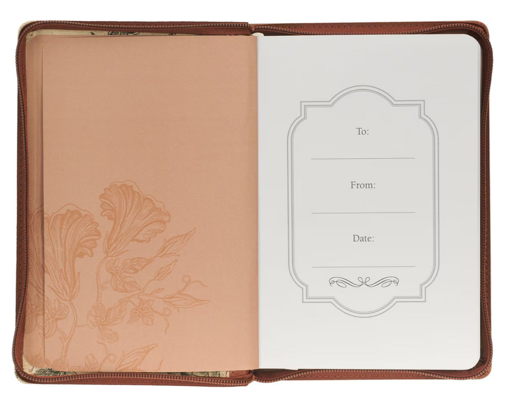 Amazing Grace Natural Canvas and Faux Leather Zip Around Journal - 2 Corinthians 12:9