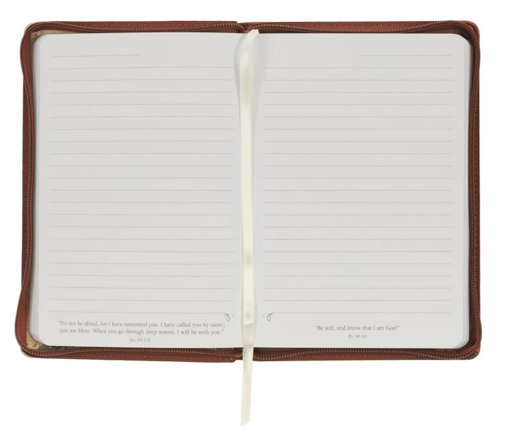 Amazing Grace Natural Canvas and Faux Leather Zip Around Journal - 2 Corinthians 12:9
