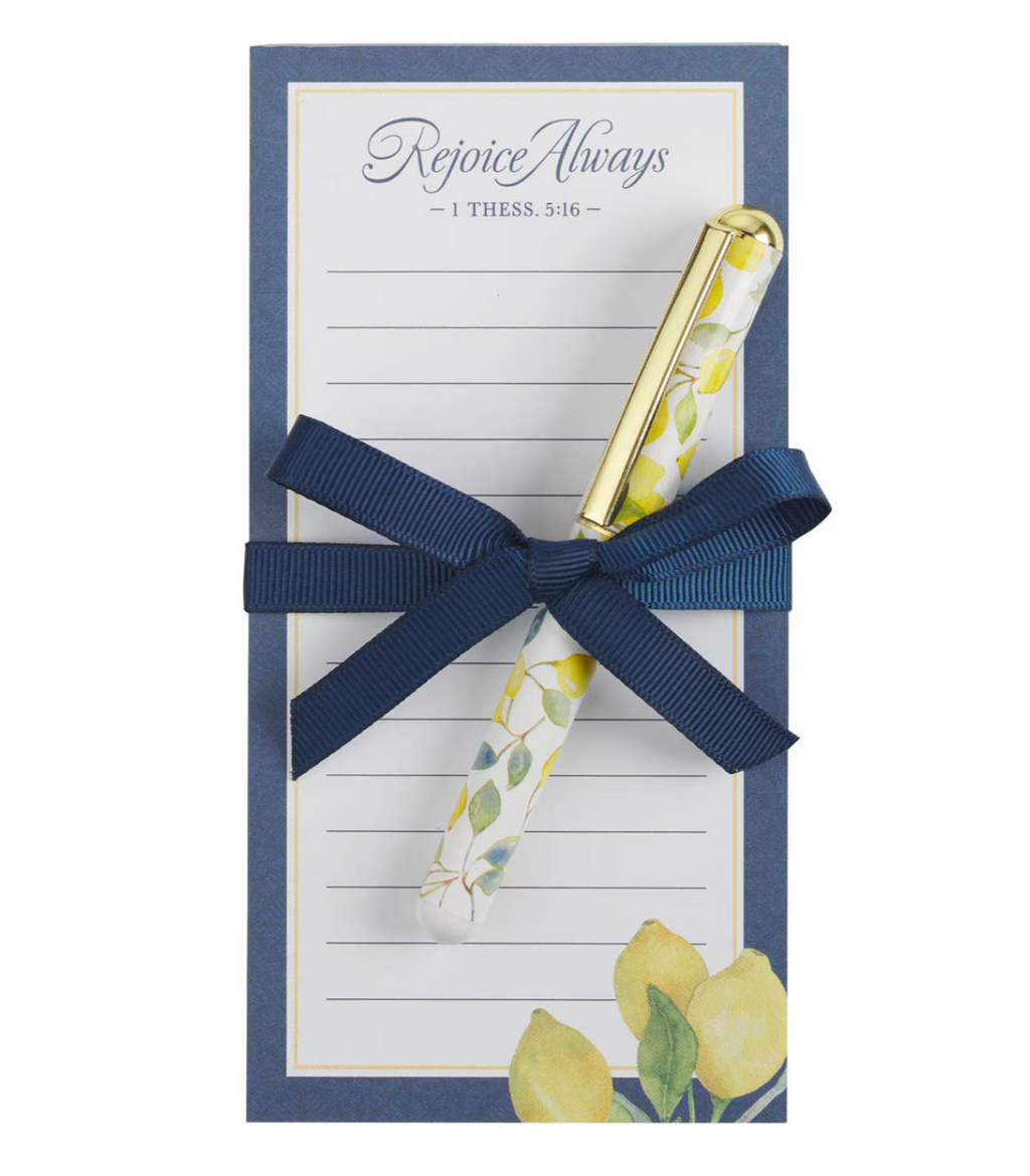 Rejoice Always Lemon Magnetic Notepad and Pen Set