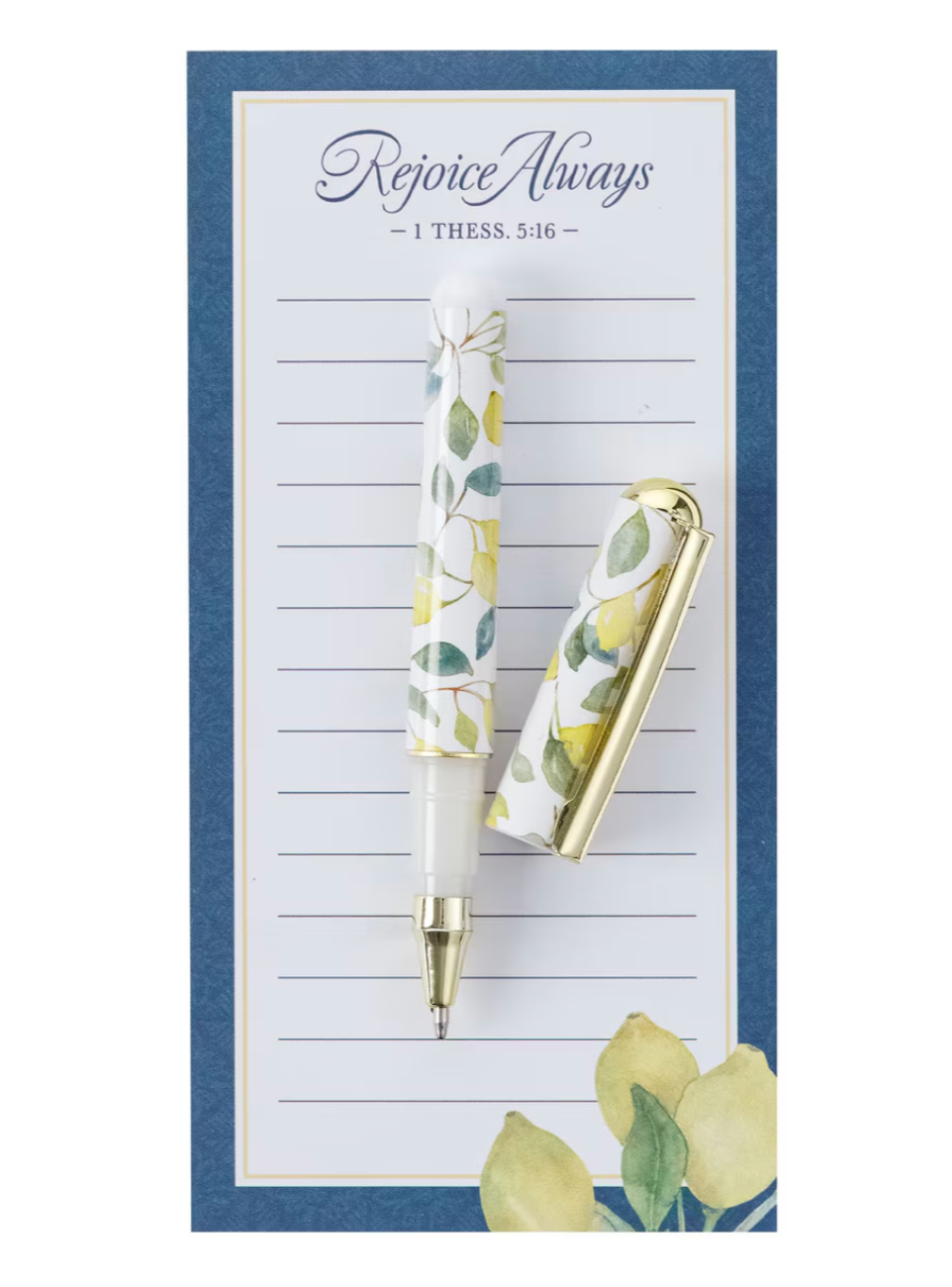 Rejoice Always Lemon Magnetic Notepad and Pen Set