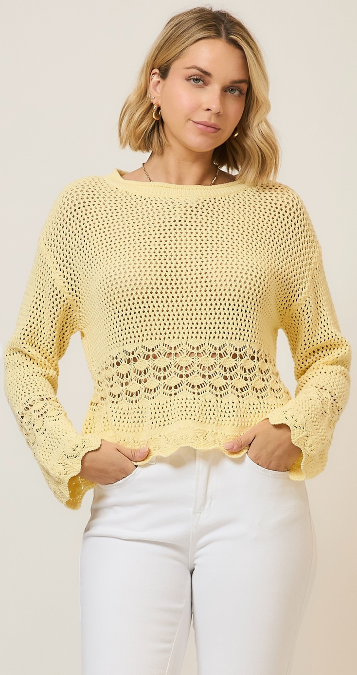 Lemon Breeze Open Knit Sweater