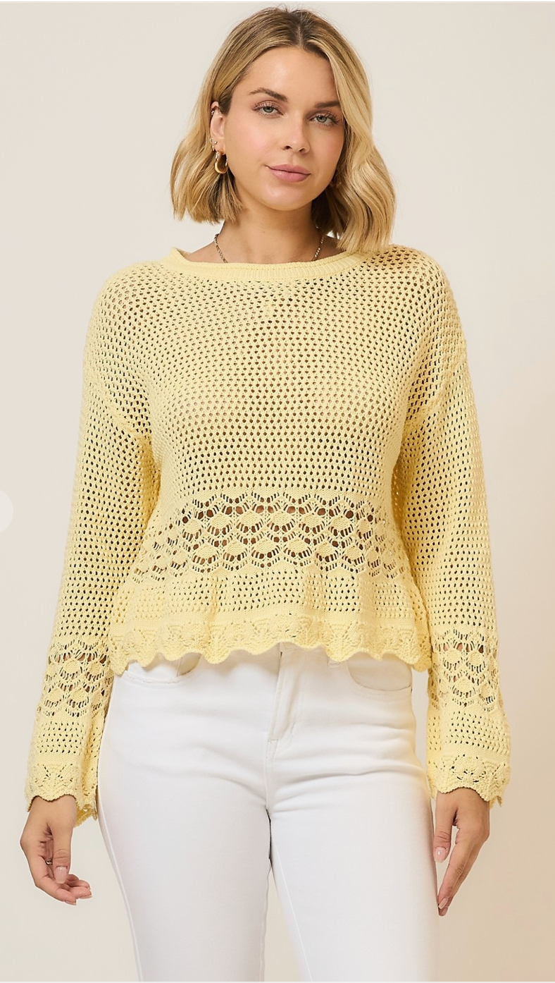 Lemon Breeze Open Knit Sweater