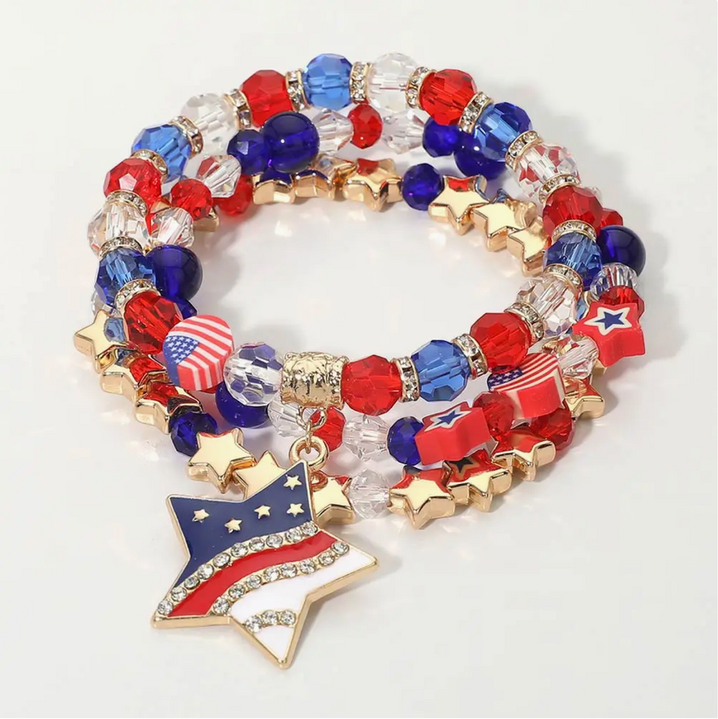 USA Star Charm Stretch Bracelet Set
