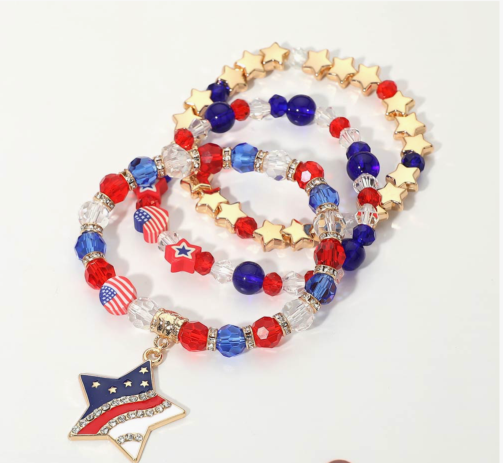 USA Star Charm Stretch Bracelet Set