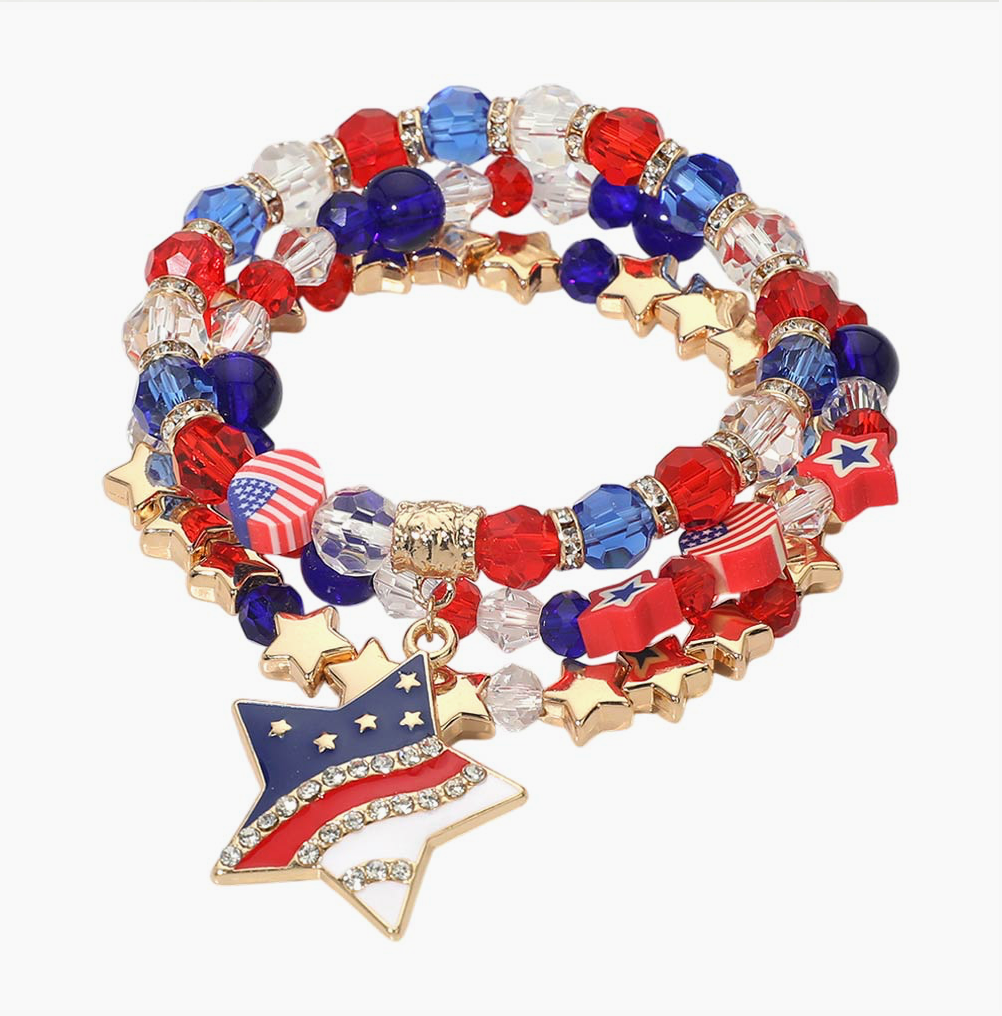 USA Star Charm Stretch Bracelet Set