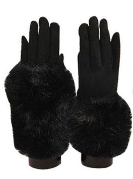 Minkie Convertible Cuff Faux Suede Gloves