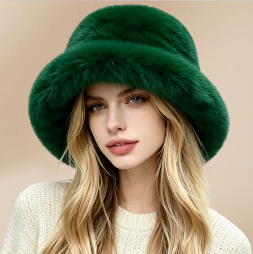 Emerald Jewel Oversized Faux Fur Bucket Hat