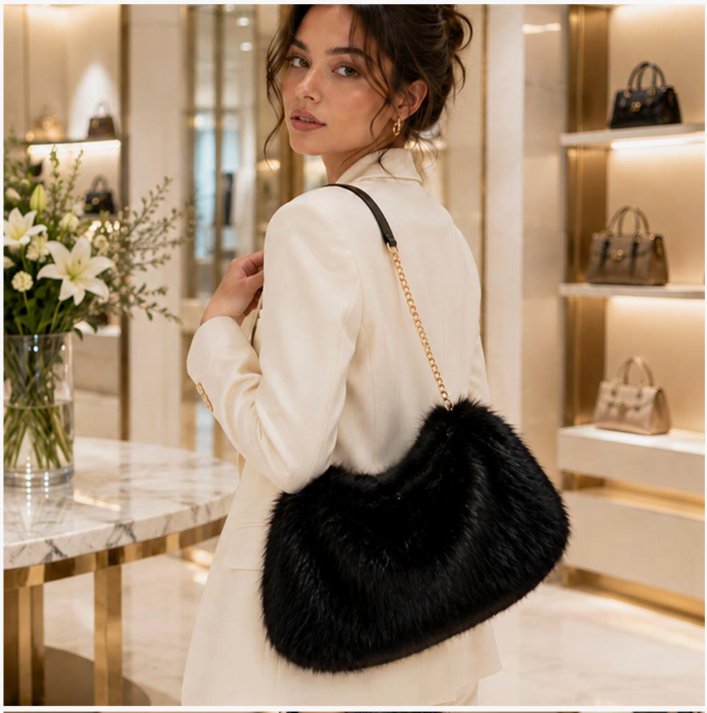 Modern Muse Faux Fur Crescent Bag