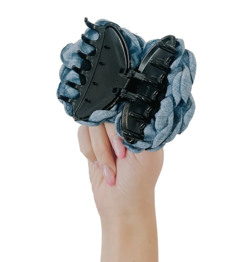 Blooming Rose Hair Claw Clip Denim and Red