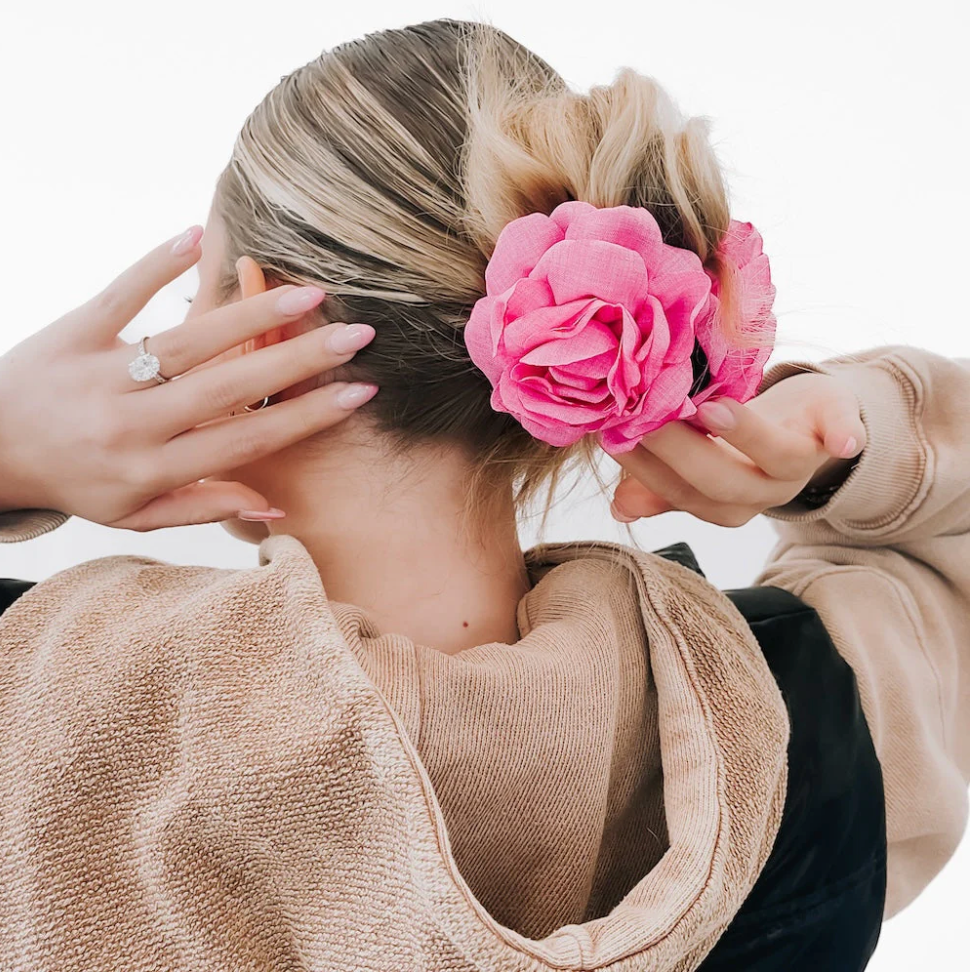 Blooming Rose Hair Claw Clip Denim and Red