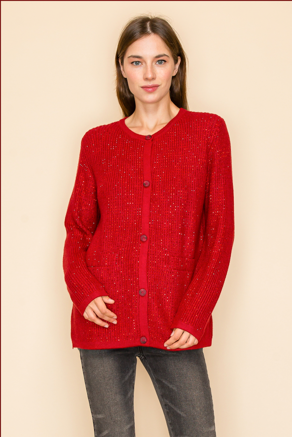 Crimson Sparkle Cardigan From Vocal