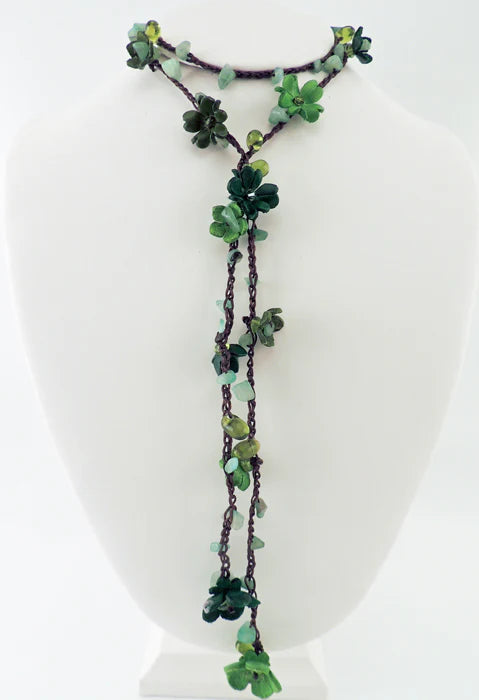 Leather and Stone Flower Strand Lariat