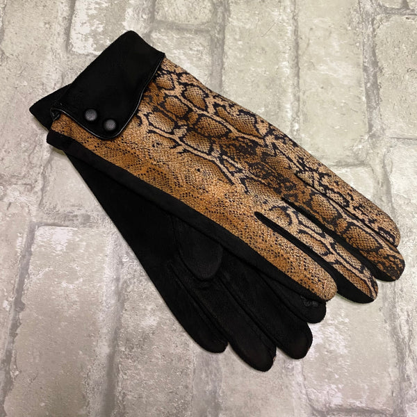 Snake Faux Suede Touchscreen Gloves