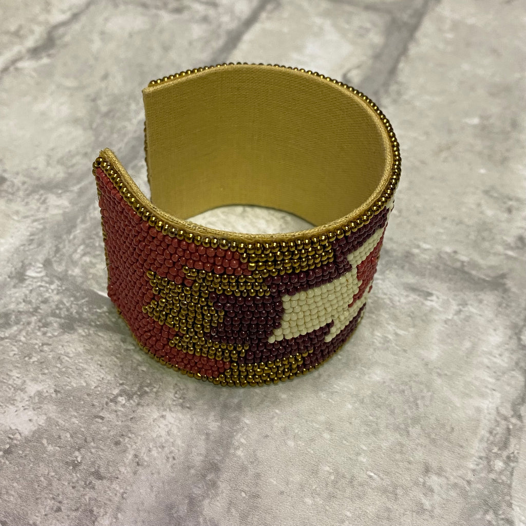 Wine Tribal Seed Bead Cuff Bracelet