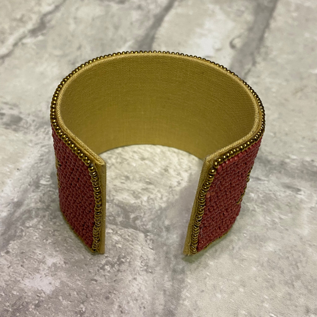 Wine Tribal Seed Bead Cuff Bracelet