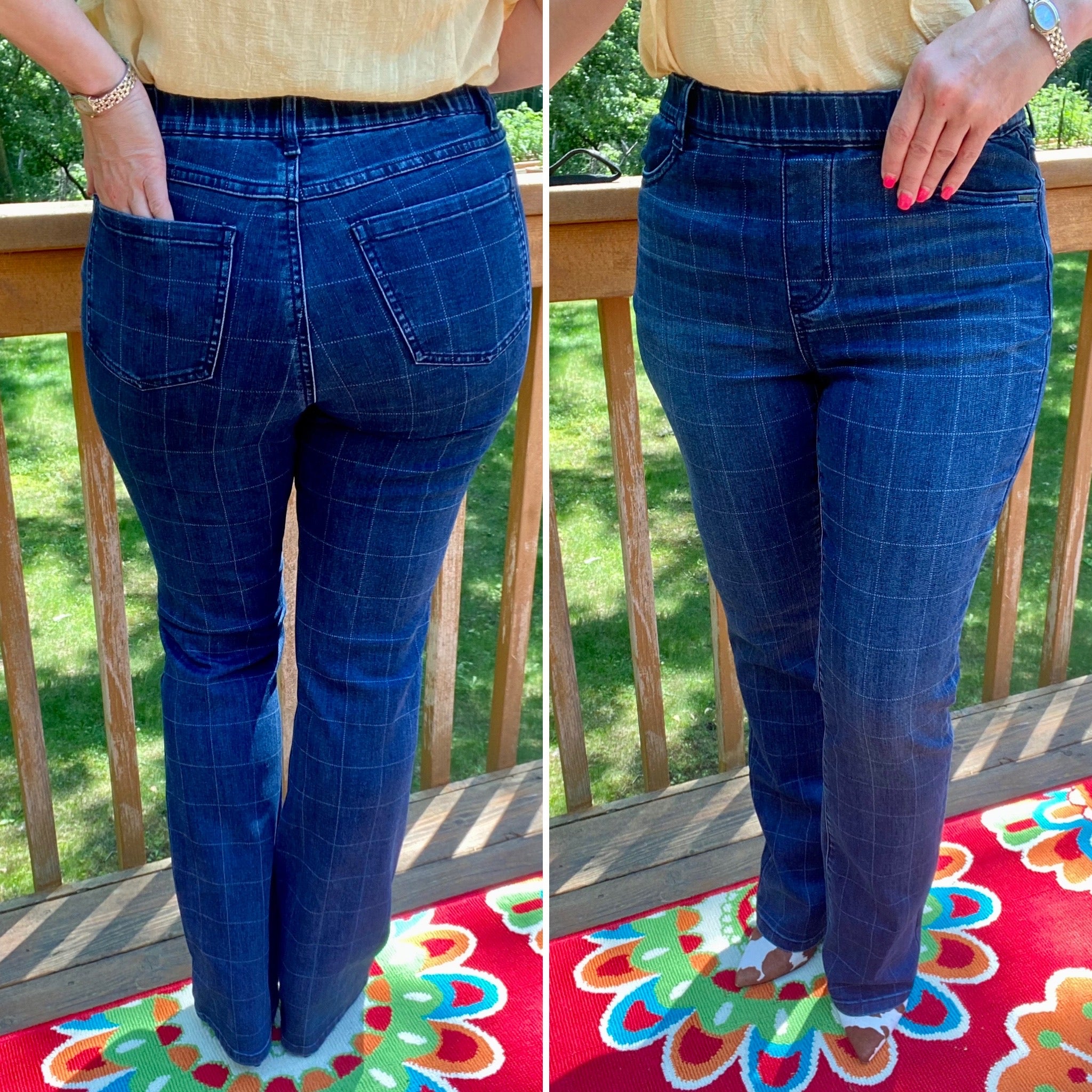 French Dressing FDJ Boot Cut Check Pull On Jean Back Front Women's Clothing