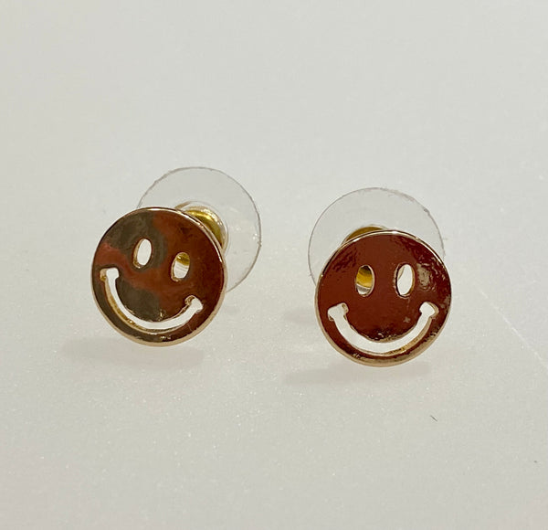 Gold Smiley Stud Earrings