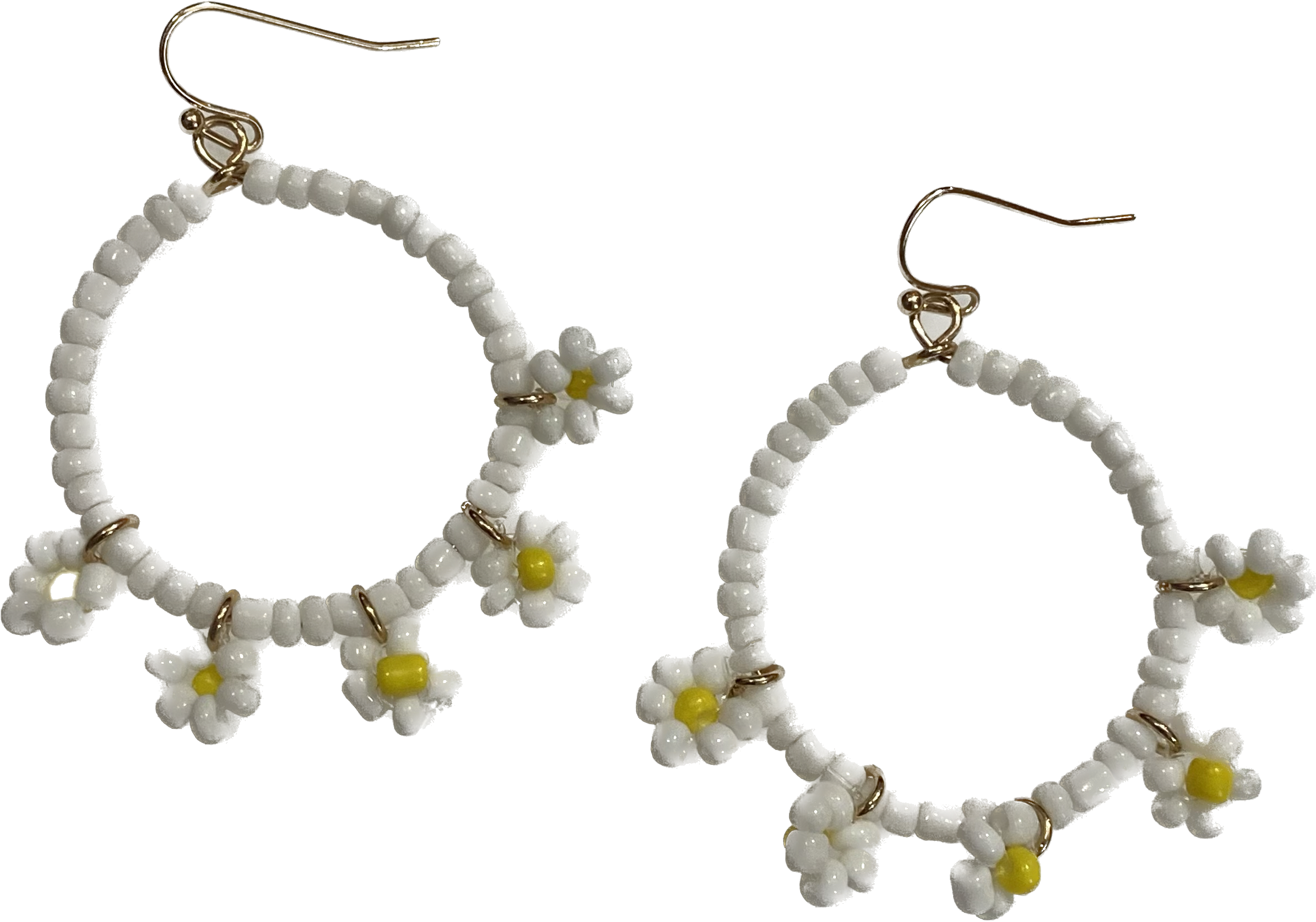 Seed Bead Daisy Hoop Earrings